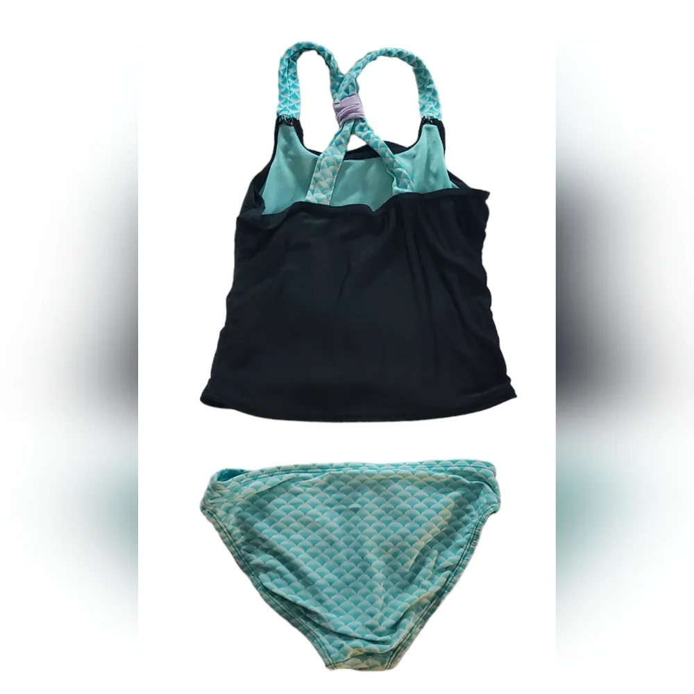 Girls Mermaid On Duty Tankini Black And Turquoise Size‎ L 10/12